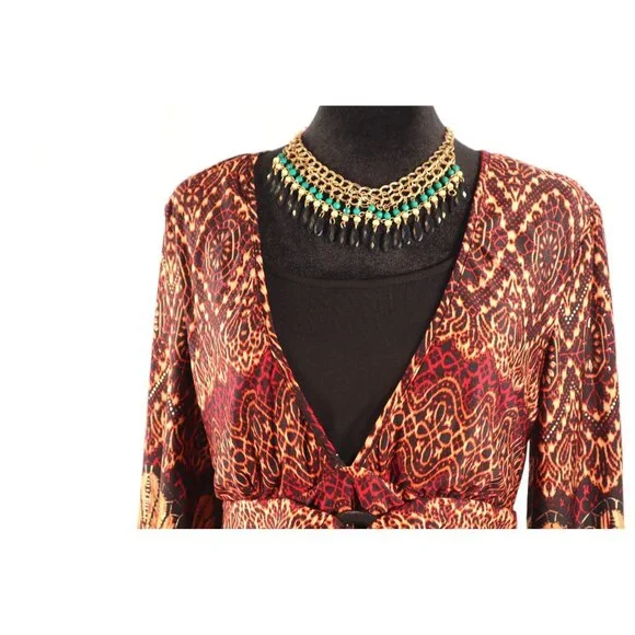 Dressbarn by women's Open Front Red & Gold Printed with Tie‎ Belt Size Medium - Picture 11 of 16